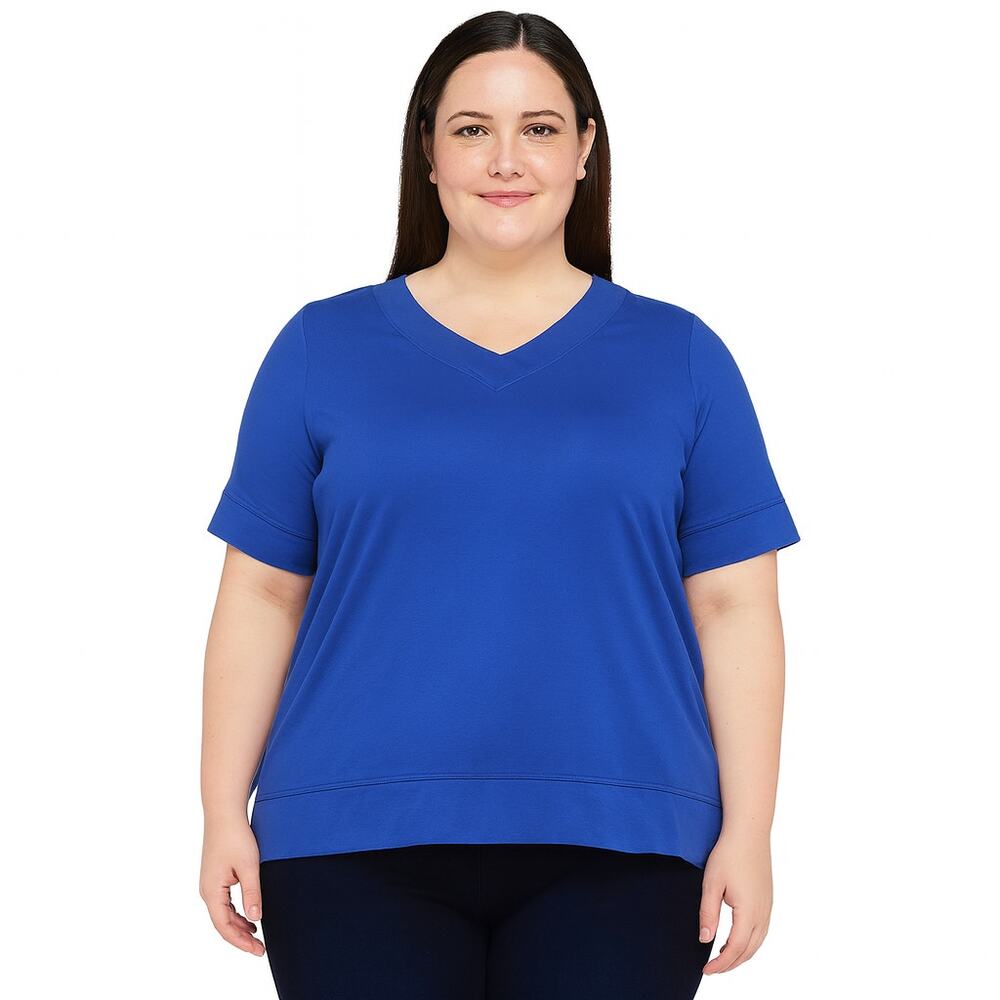 Isaac Mizrahi Women’s Rounded Short Sleeve Knit Top – Blue Size Medium NWOT